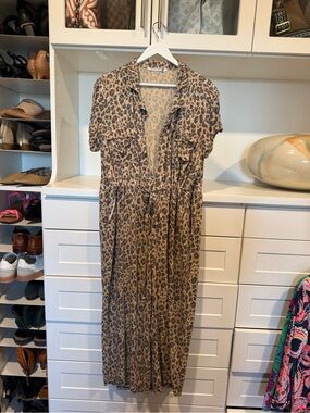Leopard Print Maxi Jumpsuit - Brown